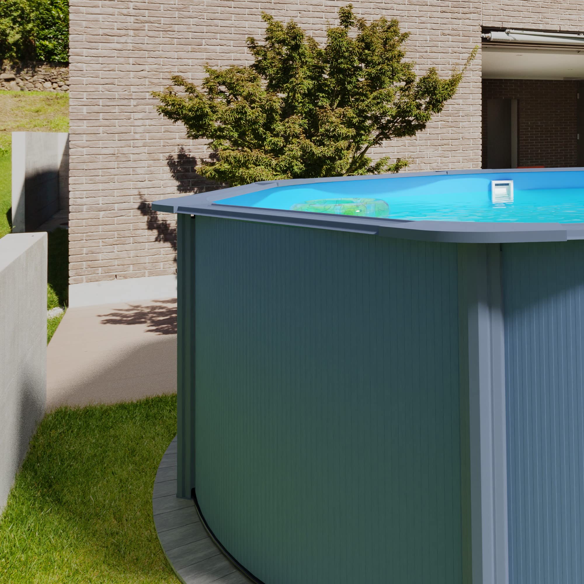 Planet Pool Stahlwandpool rund Classic 360x120 cm, Stahl 0,4 mm anthrazit, Folie 0,3 mm blau, Overlap