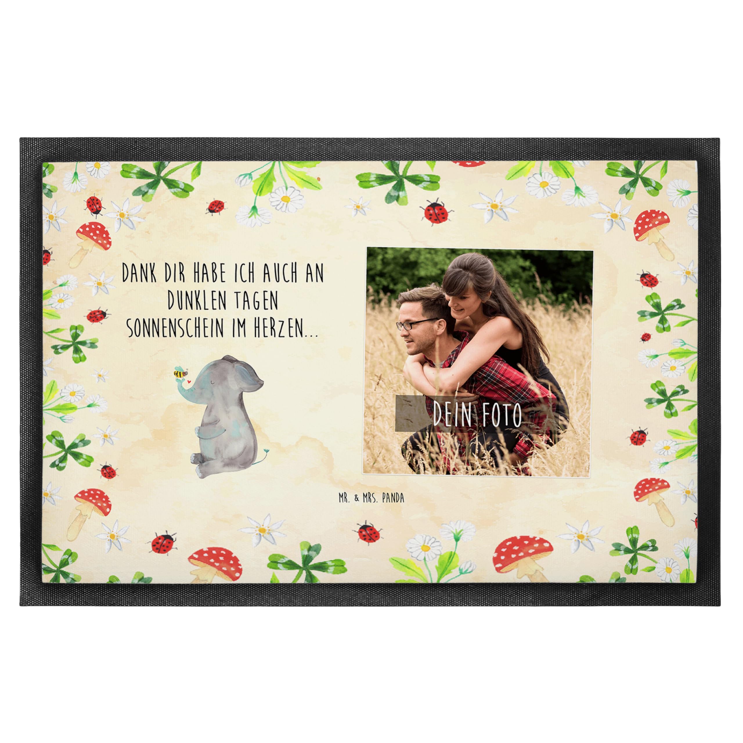 Mr. & Mrs. Panda Fußmatte mit eigenem Foto Elefant Biene 40 x 60 cm - Geschenk, Liebesspruch, Bild, Personalisierte, Lustige Sprüche, Liebe, Hochzeitsgeschenk, Heiratsantrag