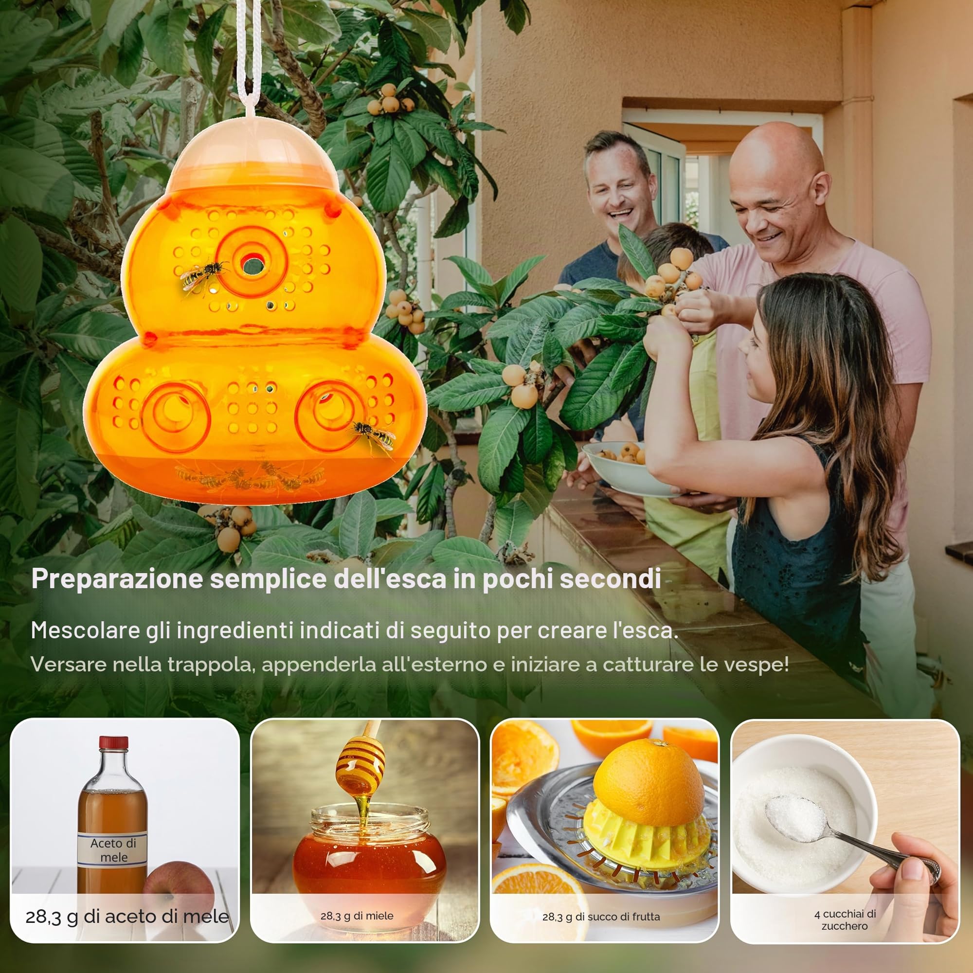ASPECTEK Trappola per Vespe e Calabroni (2 Pezzi) – Trappola Selettiva da Esterno con Design Salva Api – Riutilizzabile per Giardino, Patio e Casa