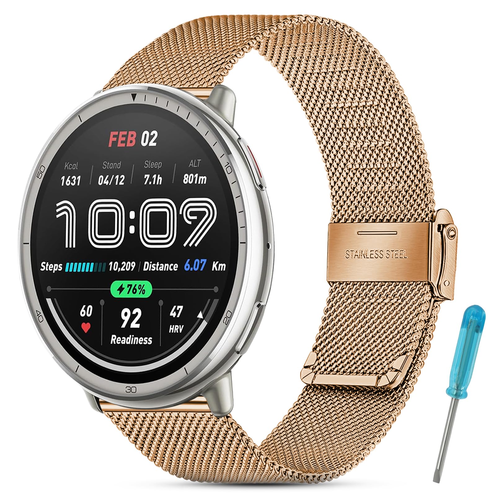 Metal Strap Compatible with Amazfit Active2 / Active / GTS4 / GTS3 / GTS2 / GTS, 20 mm Stainless Steel Replacement Bracelets, Safe and Anti-Loosen, Double Safety Clasp