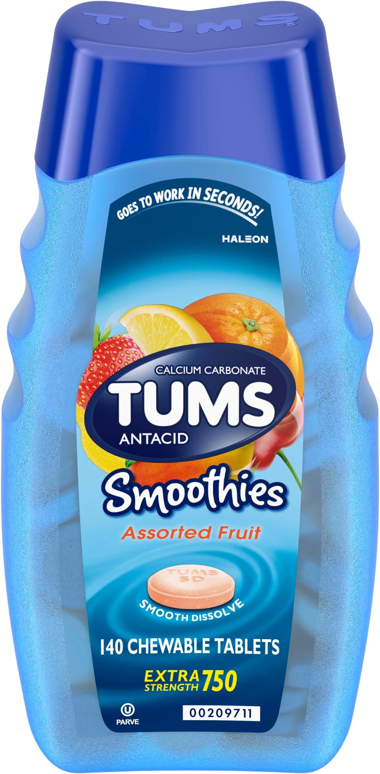 TUMS Smoothies Extra Strength Antacid Chewable Tablets for Heartburn Relief, Assorted Fruit - 140 Count
