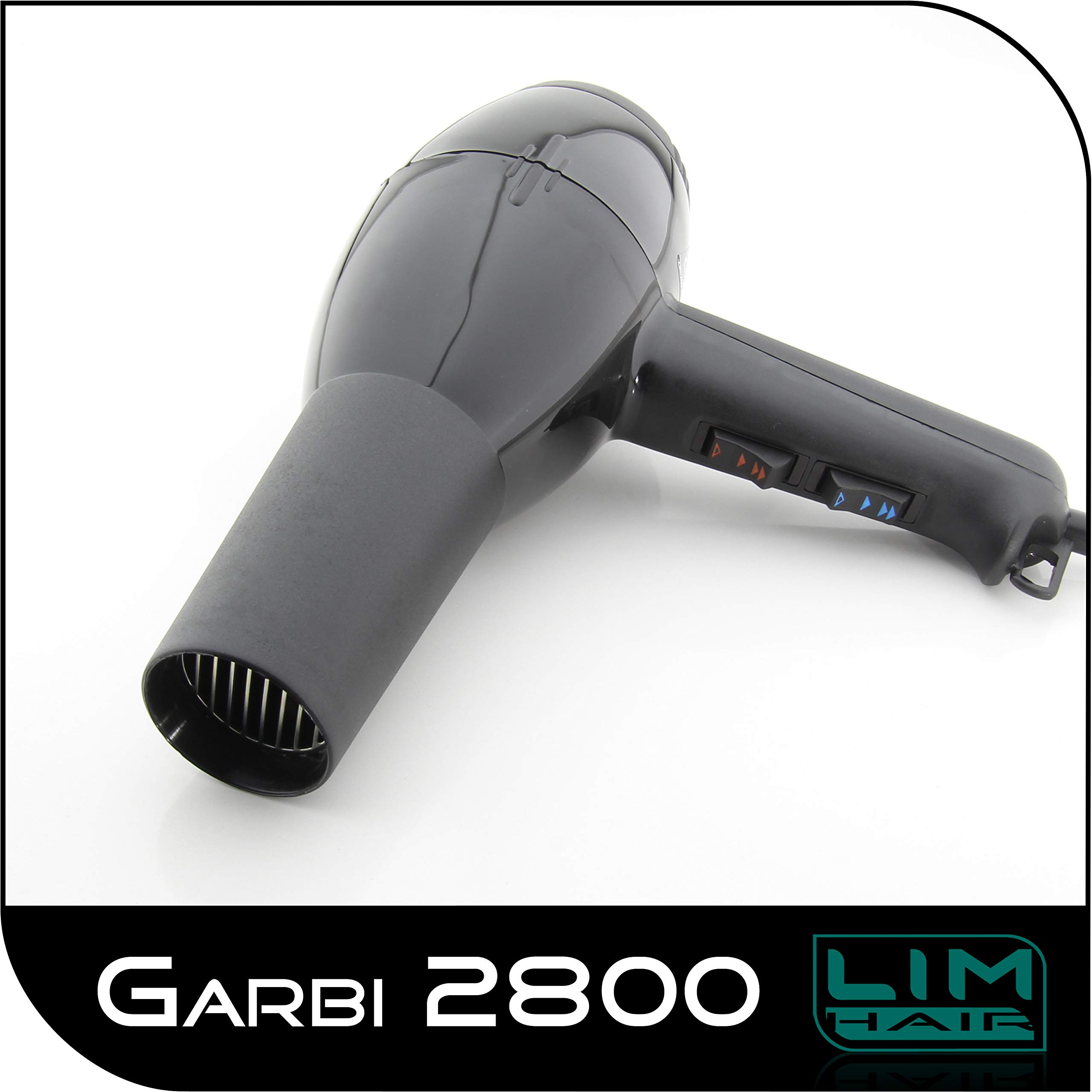 Secador de cabello LIM HAIR GARBI 2800. Made in Spain. 1850 W. Profesional para salón peluquería. Desde 1994 en el mercado, remodelado y adaptado. Mango reducidas dimensiones. (NEGRO)