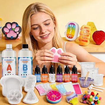 Squishy Make Your Own Set Squishy Set 500 ml Liquid Silicone Making Kit 1:1 Ratio DIY Creative Gifts with Shape Glove Measuring Cup Wooden Sticks-B