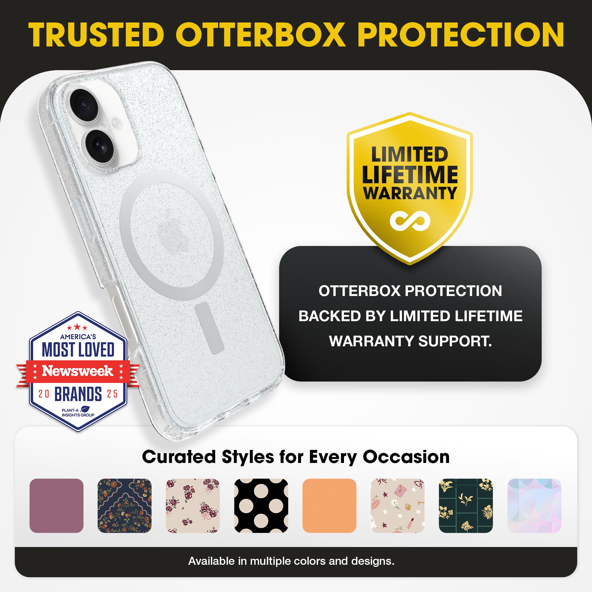 OtterBox Symmetry Clear Series + - Funda para iPhone 16, se Ajusta a MagSafe, Ultra Elegante, Bordes elevados Que protegen la cámara y la Pantalla, Embalaje no minorista (Transparente) (Polvo de