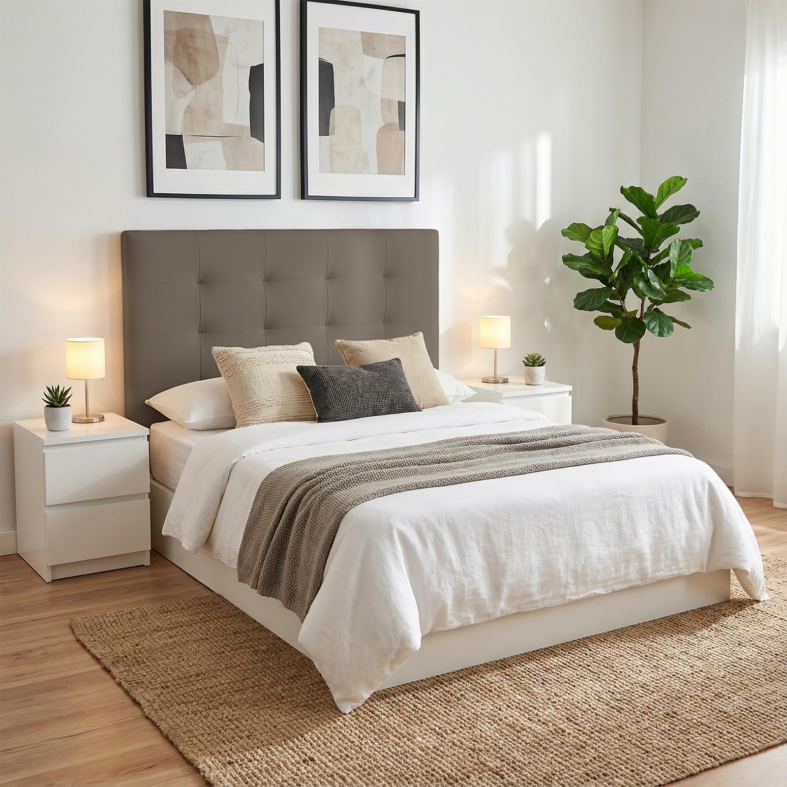 amuéblate Online, Cabecero Modelo Dinamarca Acolchado, Tapizado en Polipiel de Alta Gama, Medidas: 145 x 120 cm (para Cama de 135 y 140) Gris