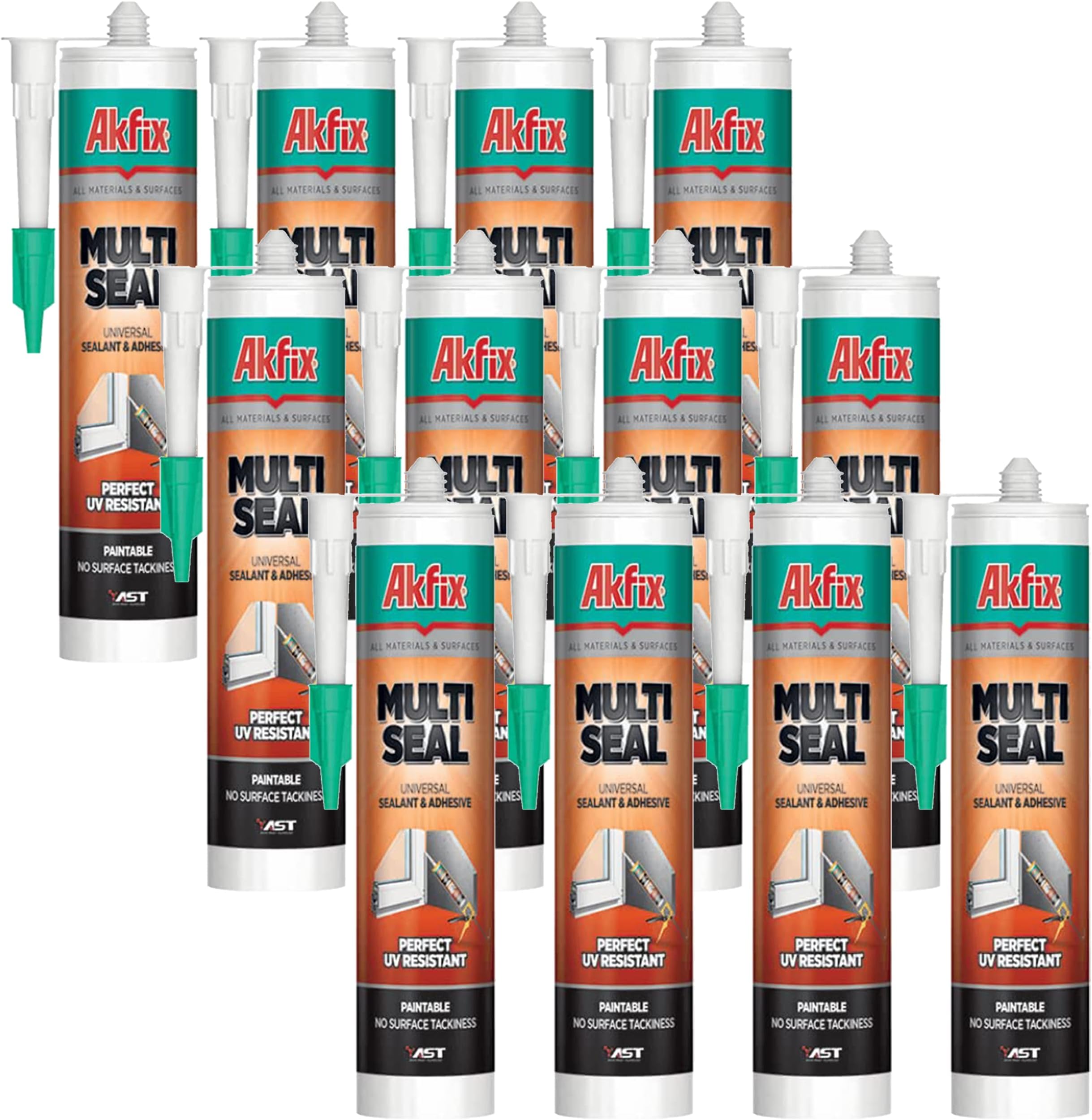 AkfixHybrid Polymer Sealant - All Purpose Adhesive for Window, Door & Roofing Gutters, Super Bonding to Metal, Wood, Ceramic, PVC, Glass, Concrete, Industrial Adhesives & Sealants | 12 Pack, 9.8 Oz.