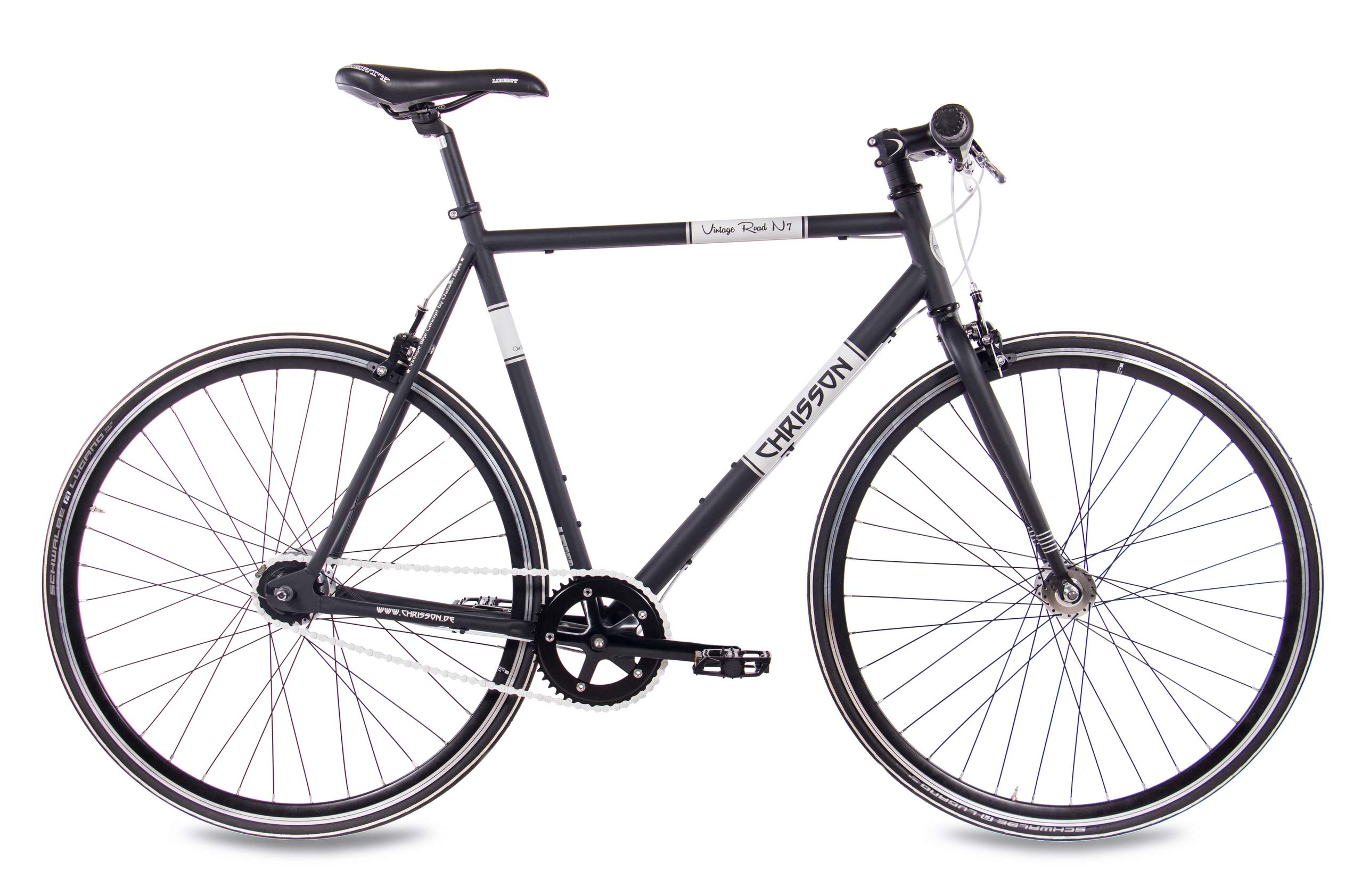 CHRISSON 28 Zoll Retro Rennrad Vintage Bike - Vintage Road N7 schwarz 59 cm mit 7 Gang Nexus Nabenschaltung, Urban Old School Fahrrad für Damen und Herren