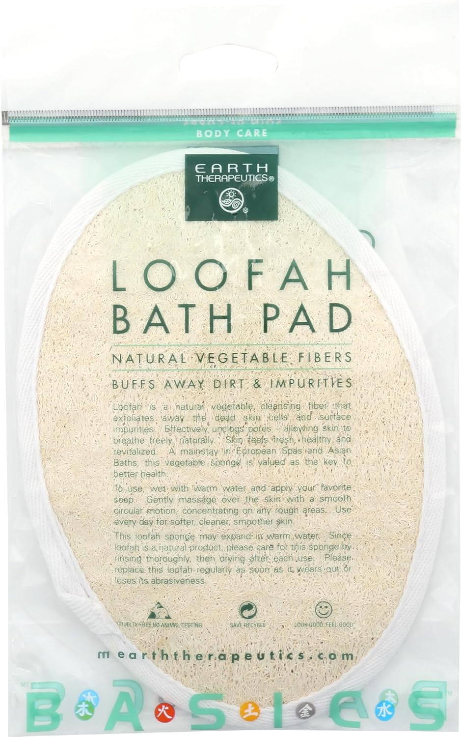 Earth Therapeutics Loofah Bath Pad with Elastic Strap - Oval Exfoliating Shower Sponge for Deep Clean Skin
