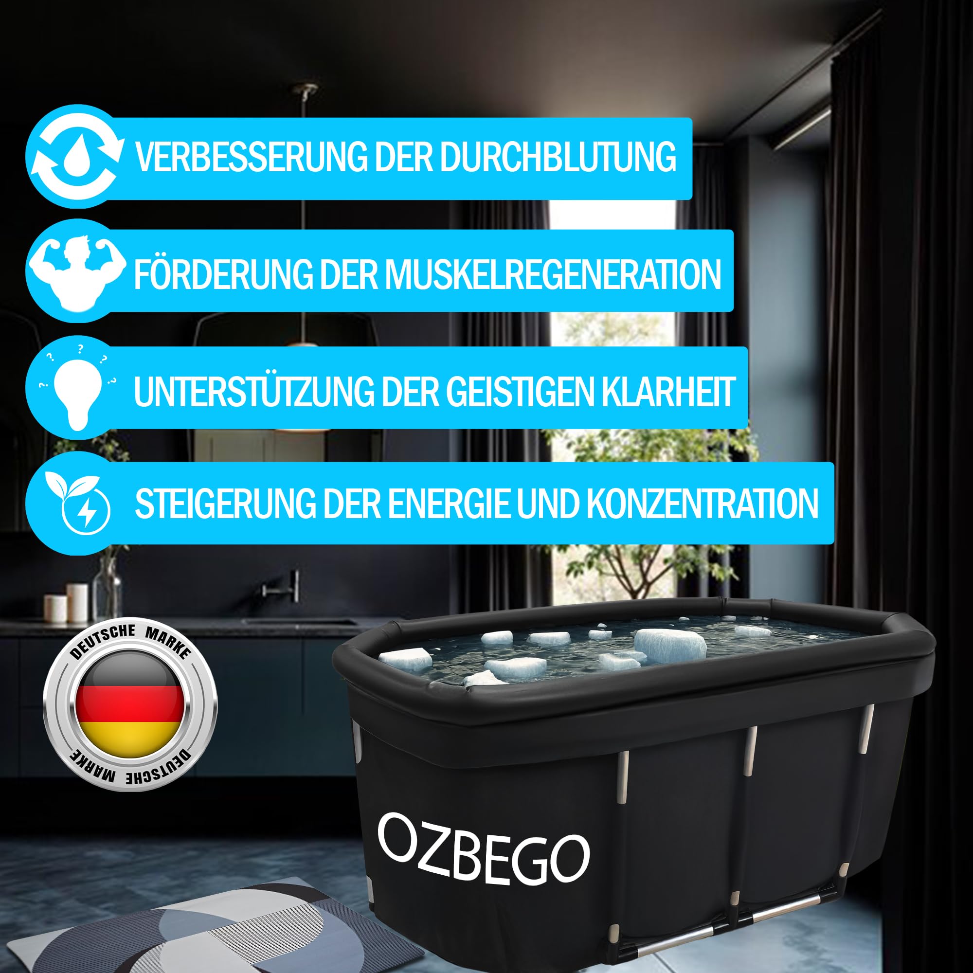 Eiswanne XL Tauchbecken Eisbad Set mit Deckel Tasche Luftringabdeckung Badewanne für Erwachsene Ice Bath Zubehör Eisbaden Tonne Outdoor Eistonne Mobile Badewanne