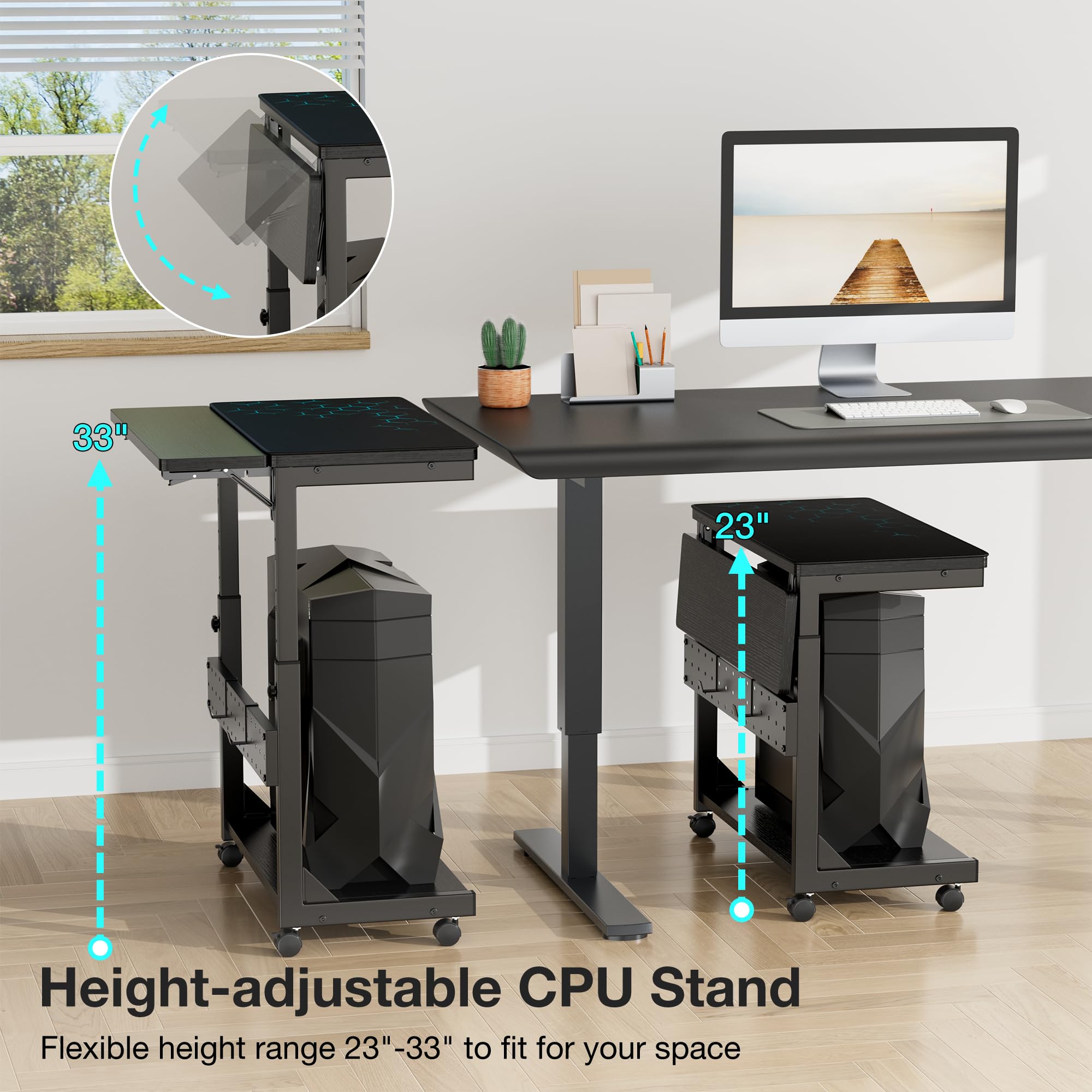 Snapklik.com : Height Adjustable Computer Tower Stand, 2-Tier PC Stand ...