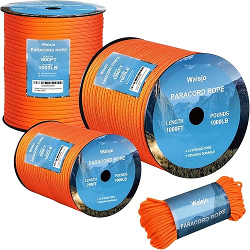 Cuerda de paracaídas de 1000 libras, cuerda de paracaídas de 12 hebras, 100 pies, 250 pies, 500 pies, 1000 pies y 0.157 in, para campamento, hamaca,