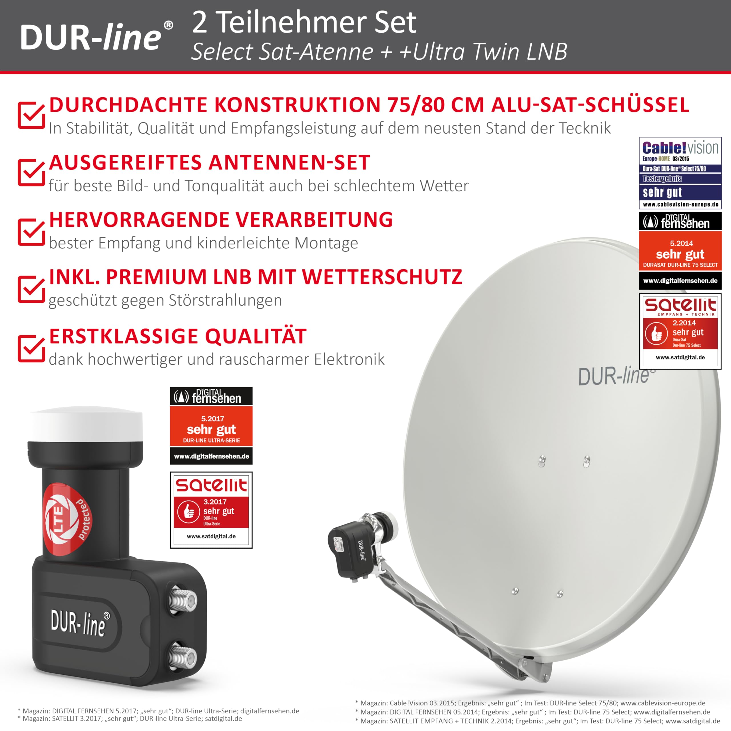 DUR-line Select 75/80 Juego de antena de satélite [LNB, Multiconmutador]