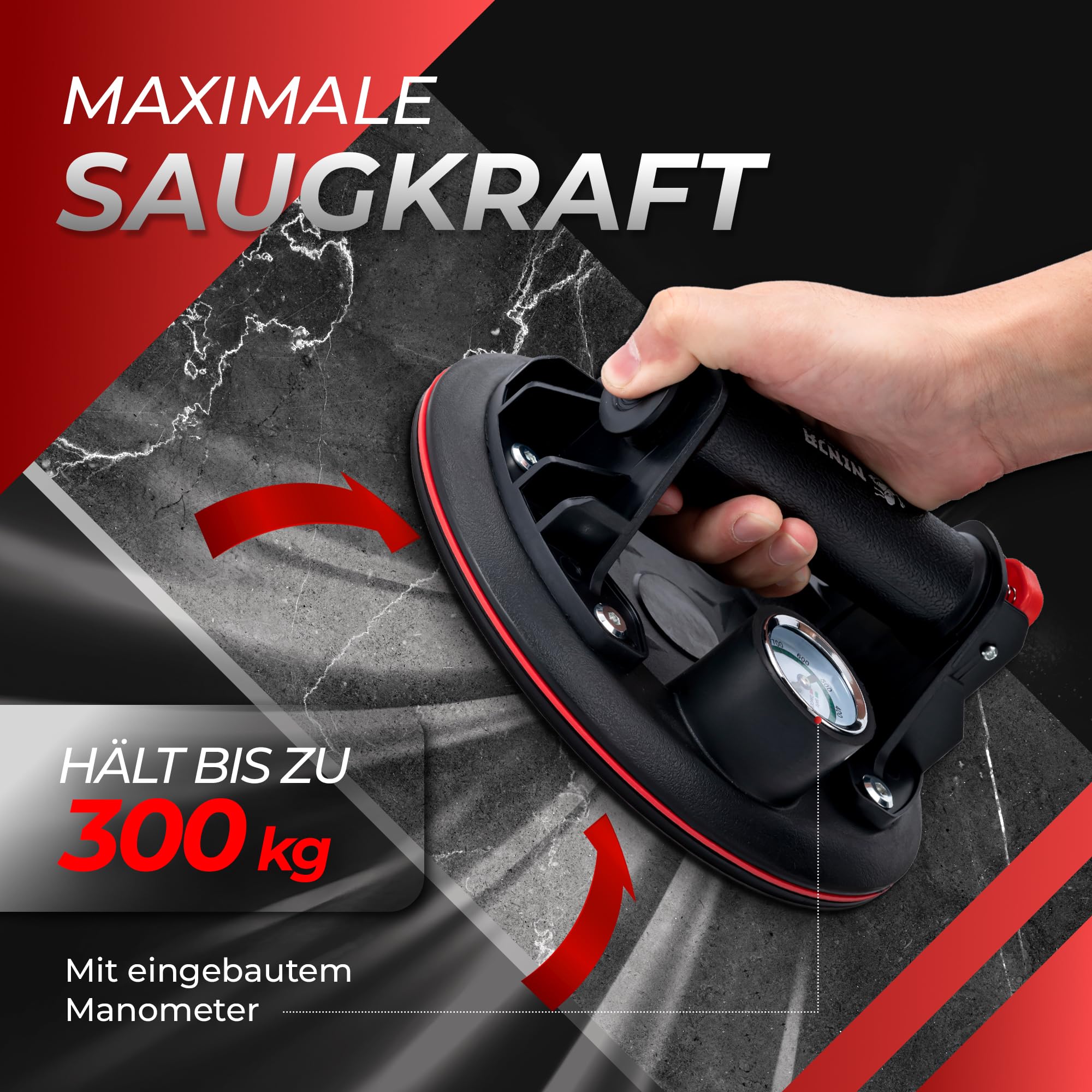 Saugheber 2er Set - Robuste Glasheber für Glas, Fenster, Laminat, Fliesen, nur für glatte Oberflächen – NICHT FÜR TERASSENPlATTEN UND RAUE OBERFLÄCHEN - Vakuumheber Saugnäpfe für Fenster