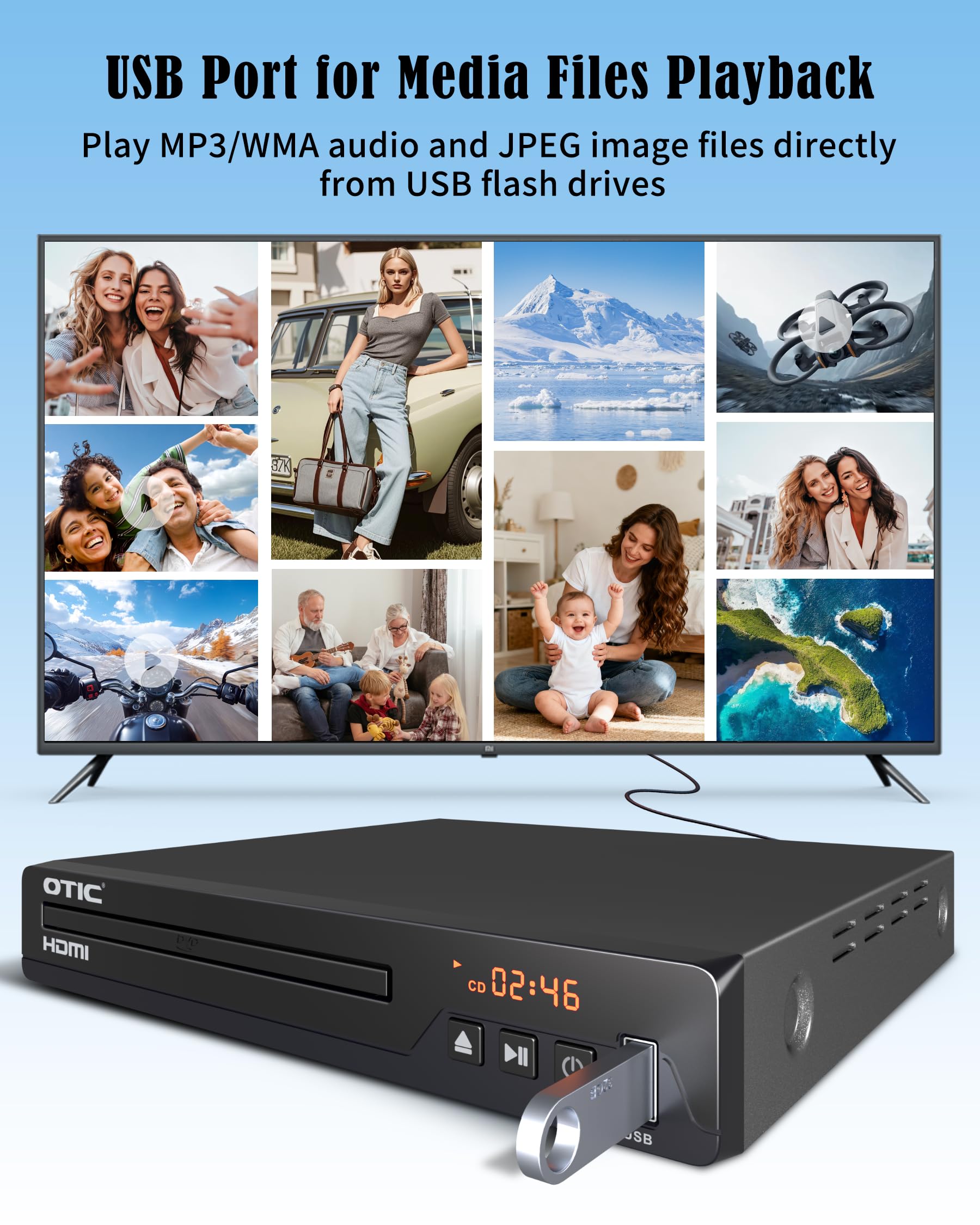 Uniwersalny odtwarzacz DVD HDMI do telewizora, wiele formatów i metalowa obudowa, kompaktowy odtwarzacz CD z portem USB/Dolby Digital Sound do Smart TV, osób starszych, domowego systemu stereo, w