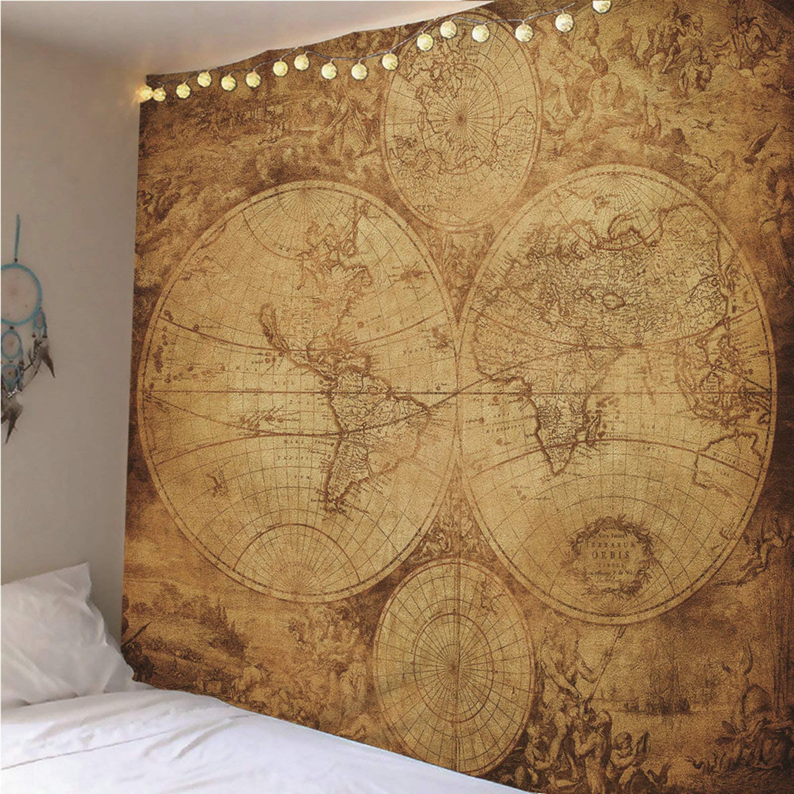 KnSam Dywan na ścianę, gobelin, ozdoba na ścianę, do salonu, dekoracja domowa, z poliestru, kartki w stylu vintage, brązowa, 260 x 240 cm