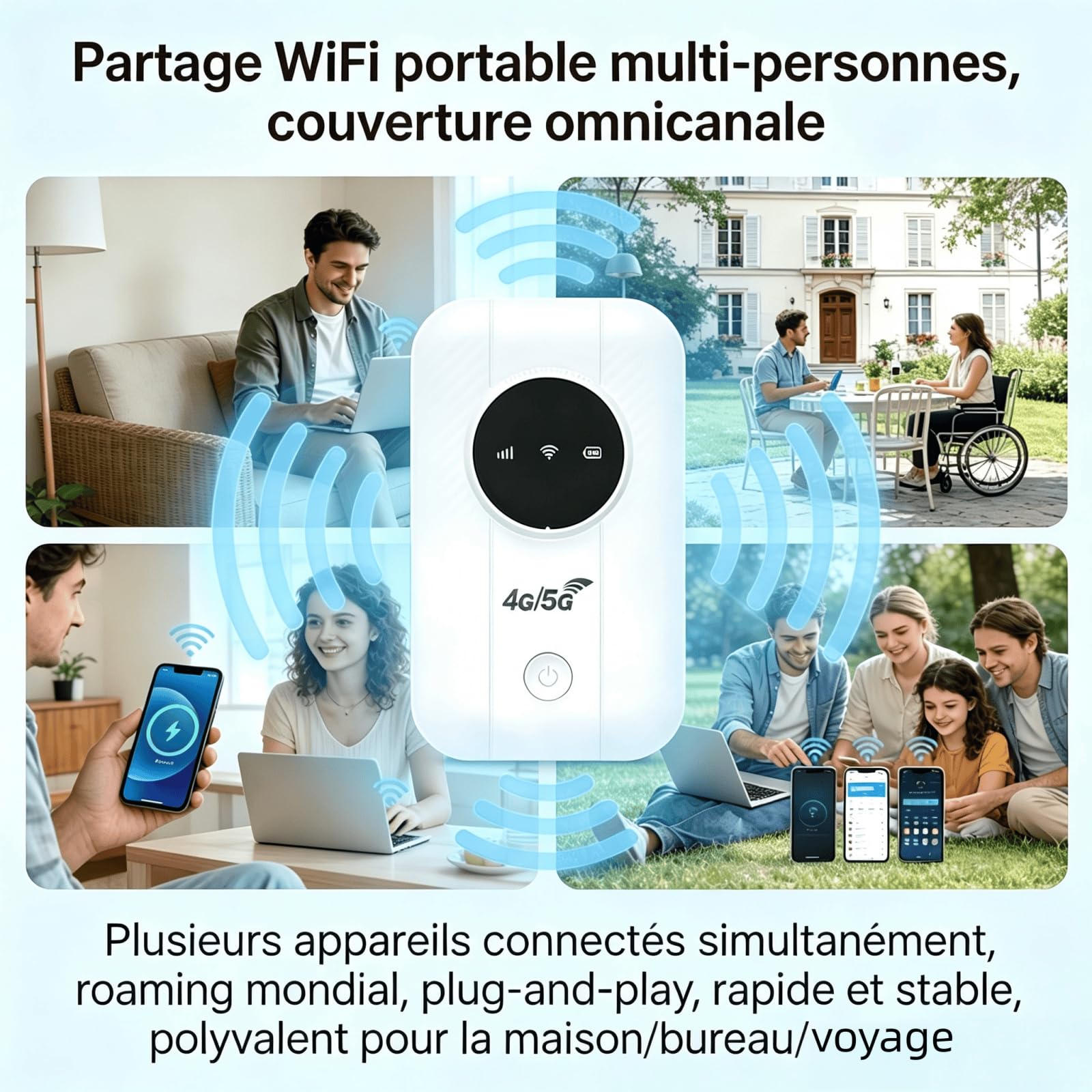 Routeur WiFi Mobile 5G Portable, Hotspot WiFi de Poche avec Écran LED et USB Type-C, Modem Haut Débit Compatible Carte SIM, Routeur Mobile Universel pour Voyage et Télétravail