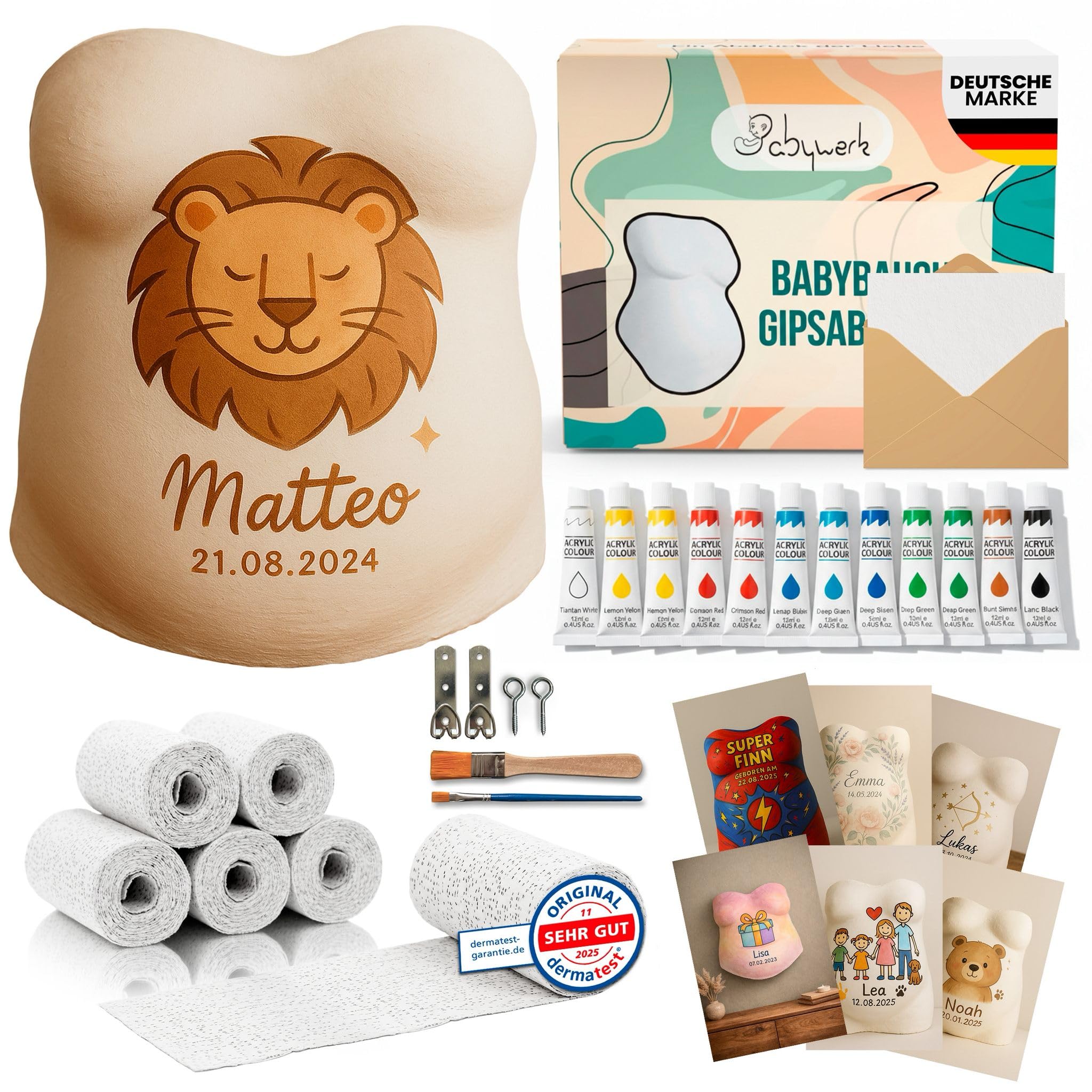 BABYWERK® Gipsabdruck Babybauch - DERMATEST SEHR GUT - Gipsbinden zum Basteln Baby Gipsabdruck Set für Schwangerschaft Gips Gibs Abdruck Babybauch