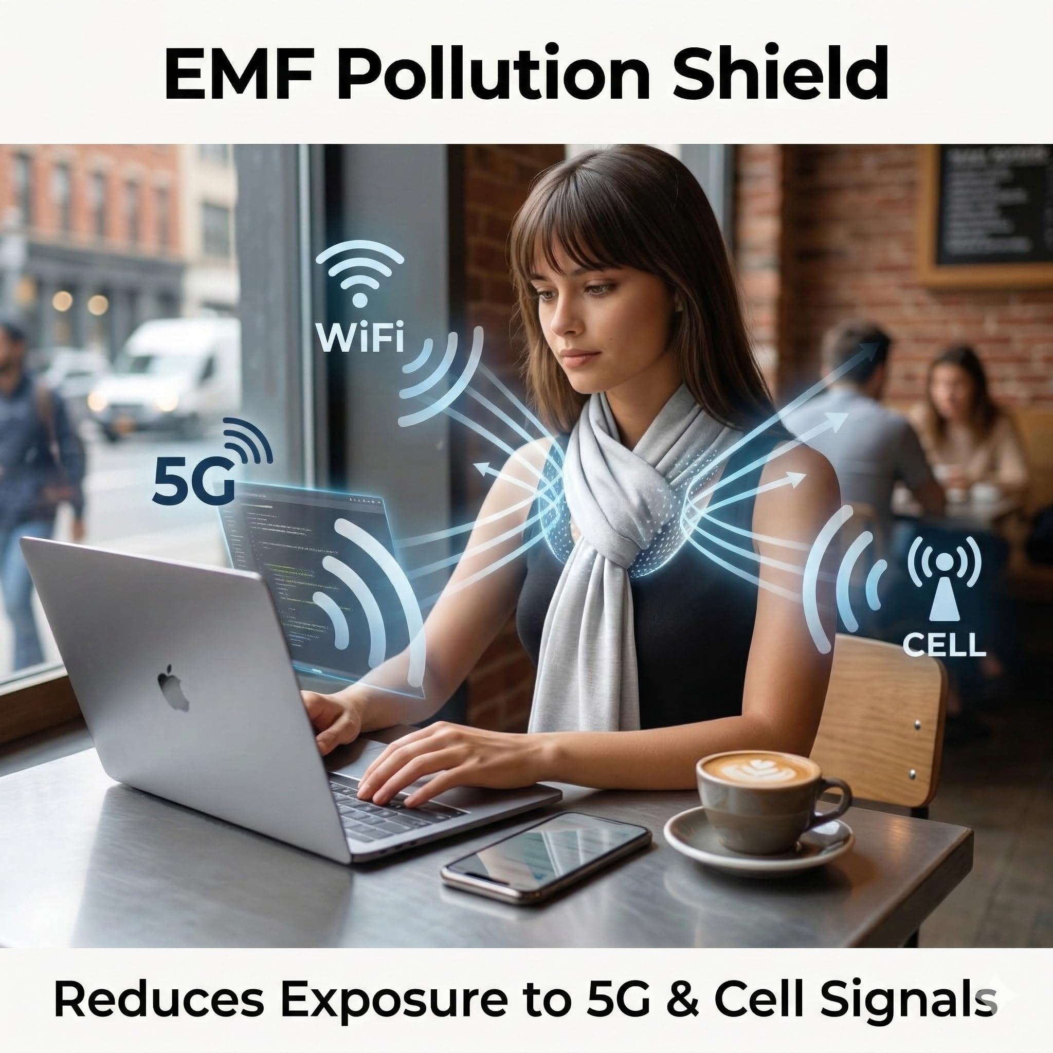Ropa segura del RF de la protección de la bufanda 5G del EMF que protege la tela de plata, Multicolor, Large