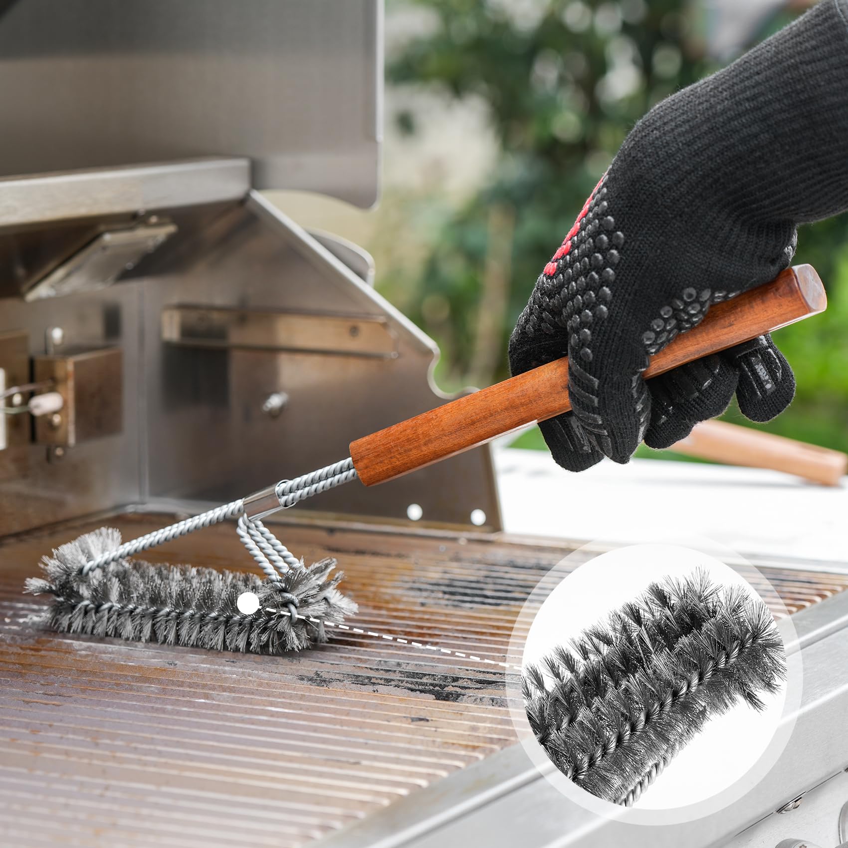Onlyfire Set de Ustensiles pour Barbecue en Acier Inoxydable, 4 Pièces avec Poignées en Bois
