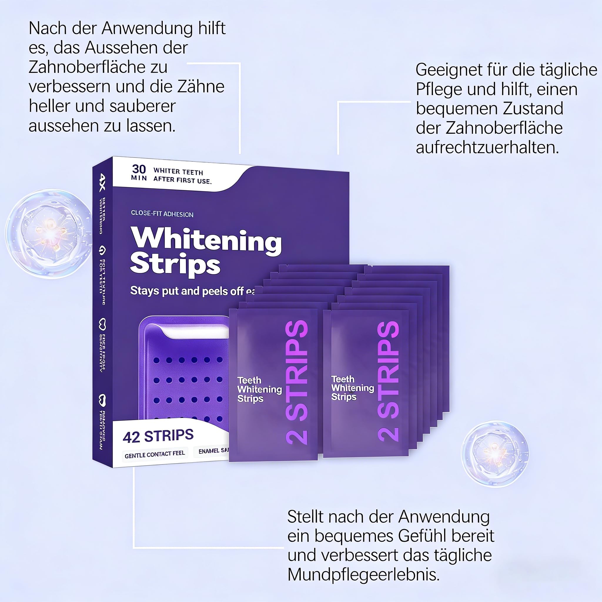 Violette Zahnaufhellungsstreifen - Schnelle Ergebnisse, Null Empfindlichkeit (1 Pack - 42 Stücke)