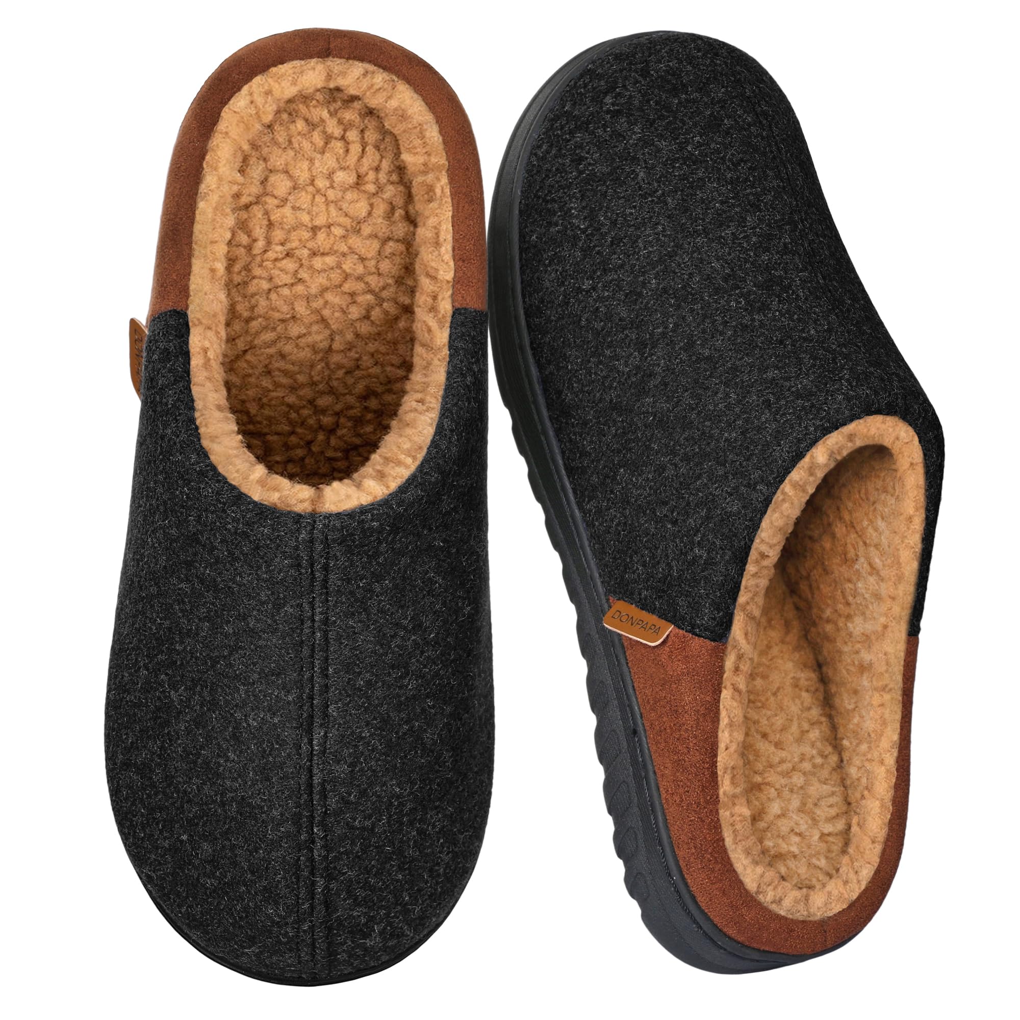 Donpapa Pantofola Uomo Calde Feltro Ciabatte Casa Invernali in Memory Foam | Fodera in Sherpa, Morbide & Comode Slippers, Lavabile in Lavatrice, Antiscivolo, Interno/Esterno, Regali