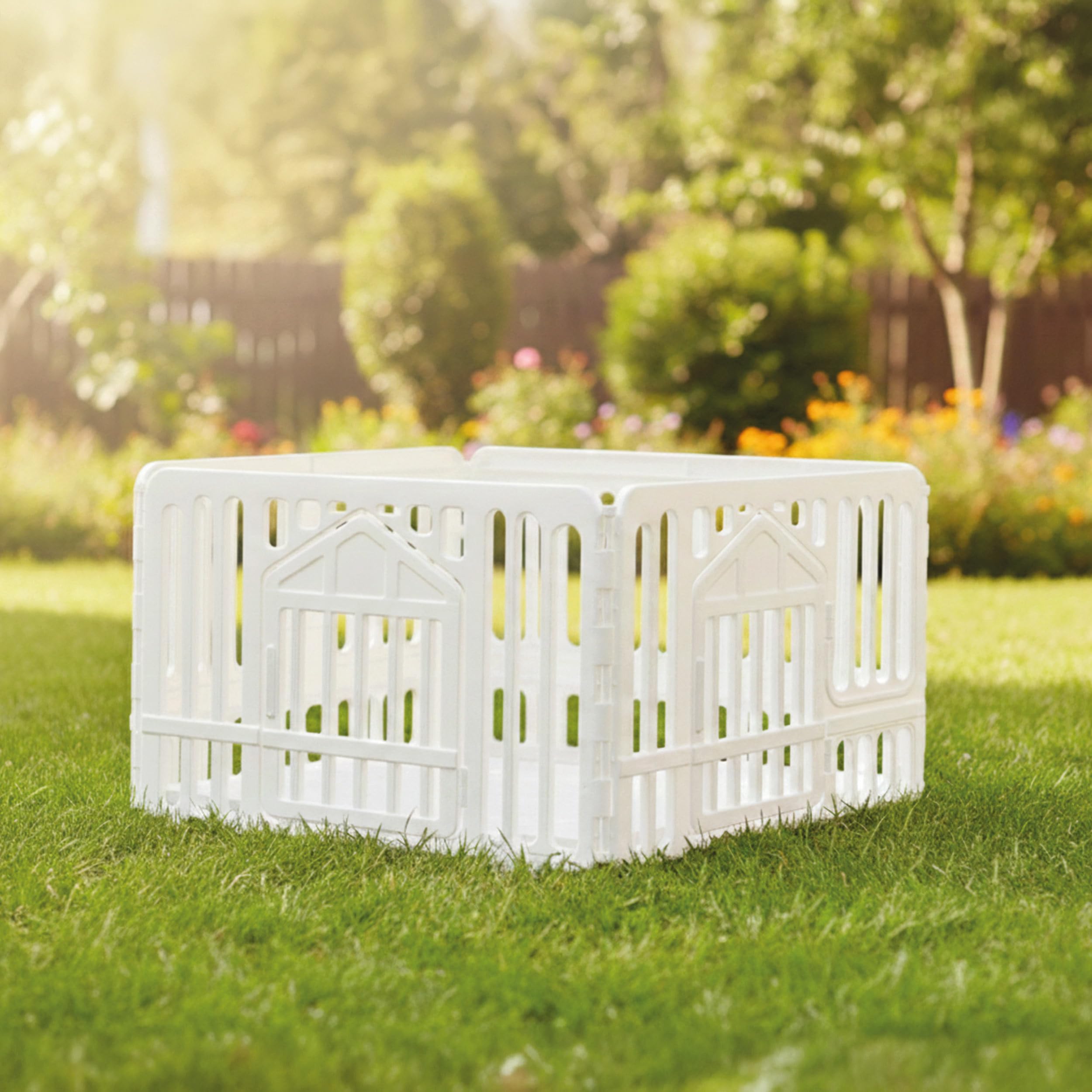 AqpetFriends Recinto per Cani da Interno 97x97x60h cm in plastica con Porta – Box Modulare colore Bianco per Cuccioli e Animali Domestici – Parco Recinzione per Casa, Gatti e Cani