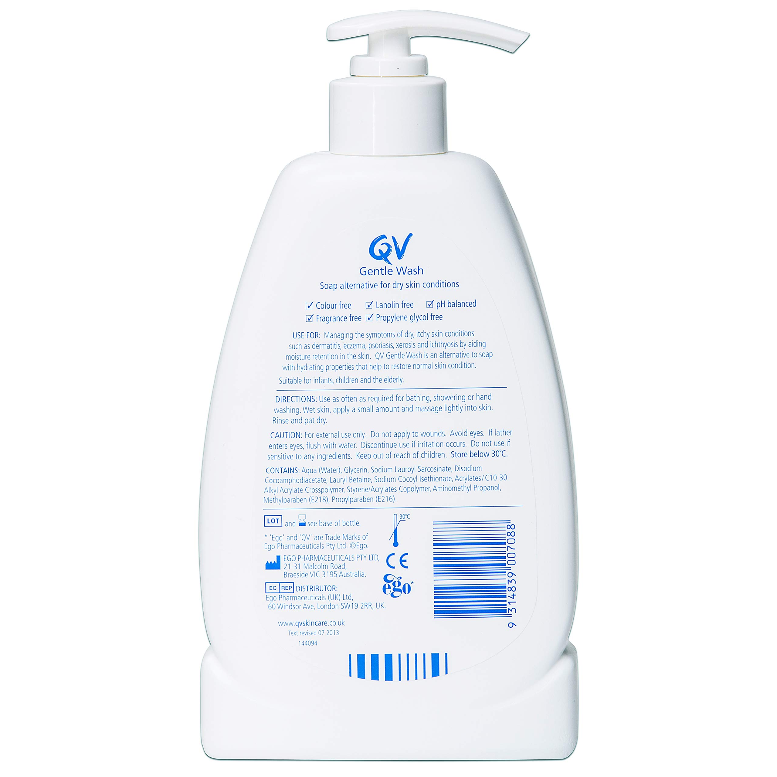 QV Gentle Wash 500g, SoapFree, Moisturising, Low Irritant, PH Balanced