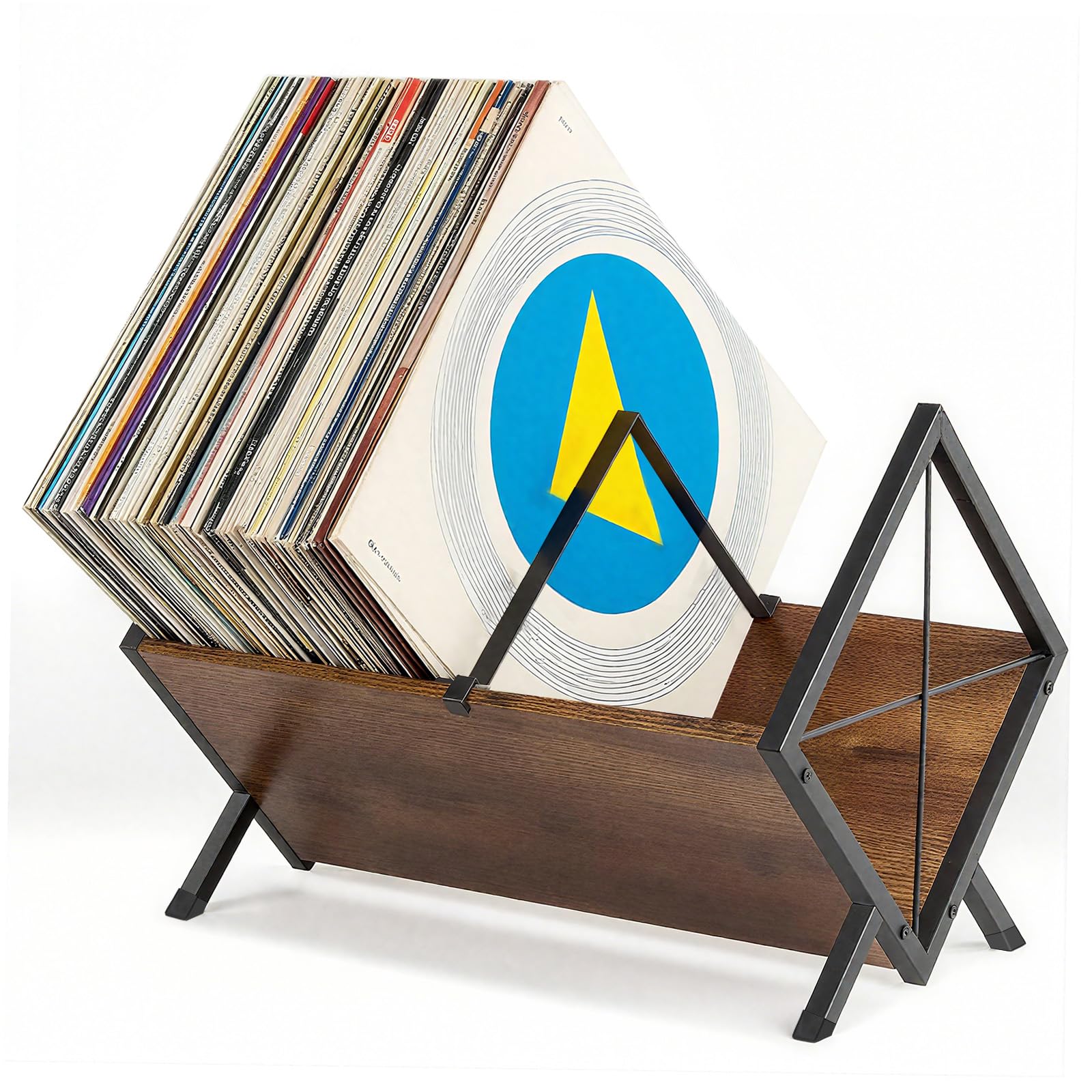 GHWMYD Vinyl Record Stand for 80-100 LPs, Metal Record Storage with Non-Slip Separator Clamp, Record Shelf Easy to Assemble