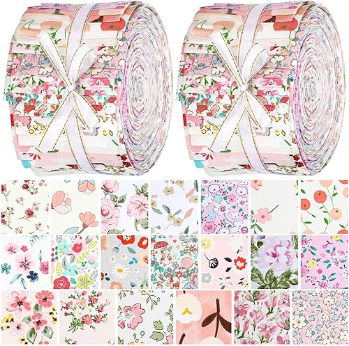 40 piezas de tela de algodón de gelatina floral, rollo de retazos de algodón, tela de algodón enrollable, tiras de acolchado precortadas de 2.55