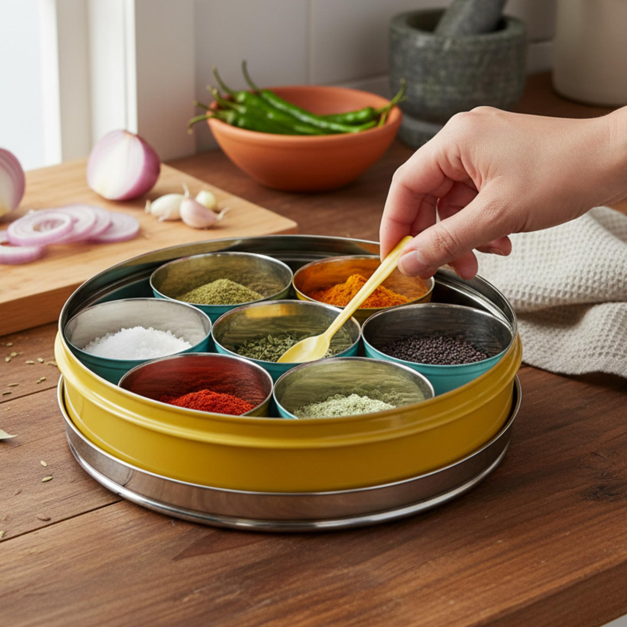 Elan Spice Box - Antique Gold Masala Dabba -18