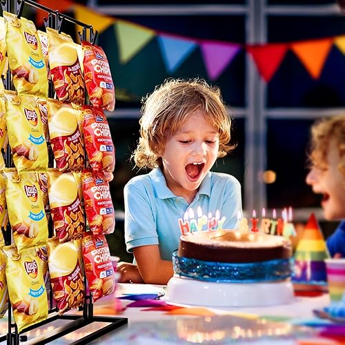 Miniatura 4 de Puricon Soporte de exhibición para papas fritas, 2 filas con 32 clips, soporte de chips para fiestas, venta al por menor, soporte para bolsas de