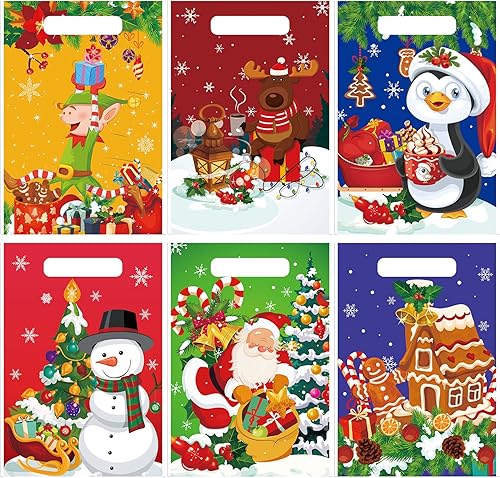 Miniatura 1 de Hotop 300 bolsas de Navidad, bolsas de aperitivos de Navidad, bolsas de plástico con asas, bolsas de regalo de Navidad, bolsas de regalo para
