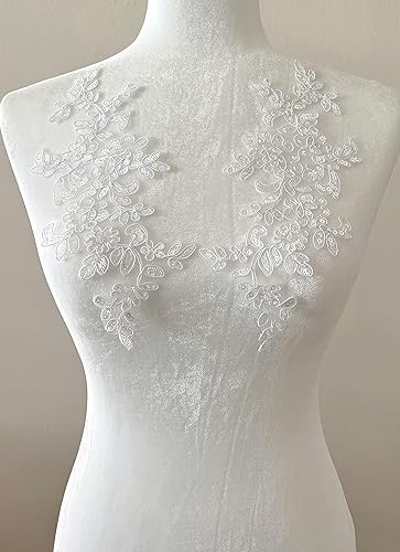 Miniatura 3 de PEPPERLONELY 1 par de delicados adornos de velo de novia con apliques de encaje para coser accesorios de vestido, dorado, 10.6 x 3.5 in (10.5 x 3.5