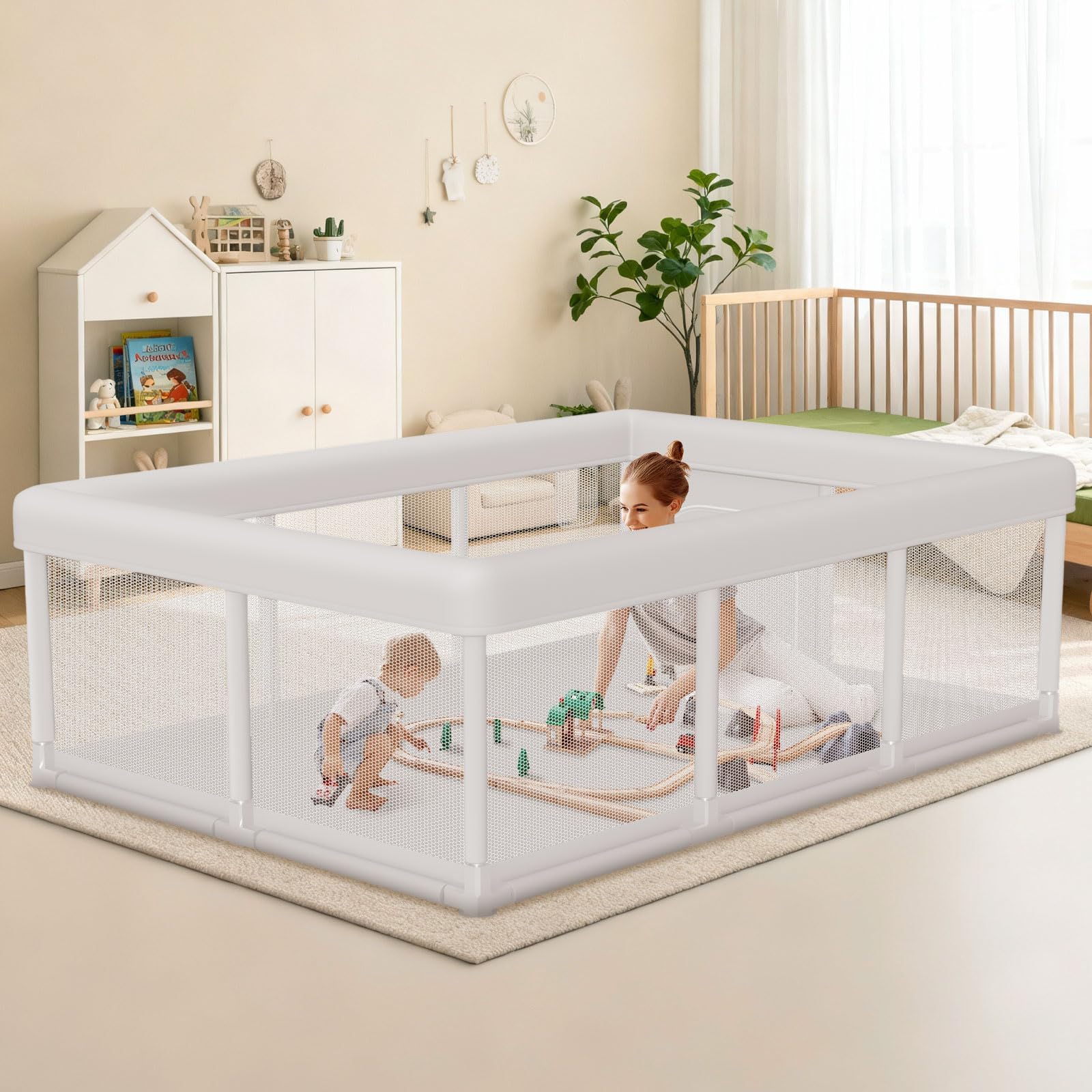 Baby Playpen 74x50 Inch, Play Pens for Babies and Toddlers Baby Fence Play Yards for Indoor & Outdoor with Breathable Mesh Anti-Fall Playpen (74"x50")