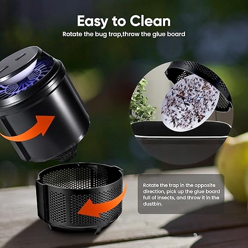 Miniatura 7 de COKIT Trampa para insectos de interior, atrapa insectos voladores con succión, luz de insectos y pegamento pegajoso, atrapa y mata para mosquitos,