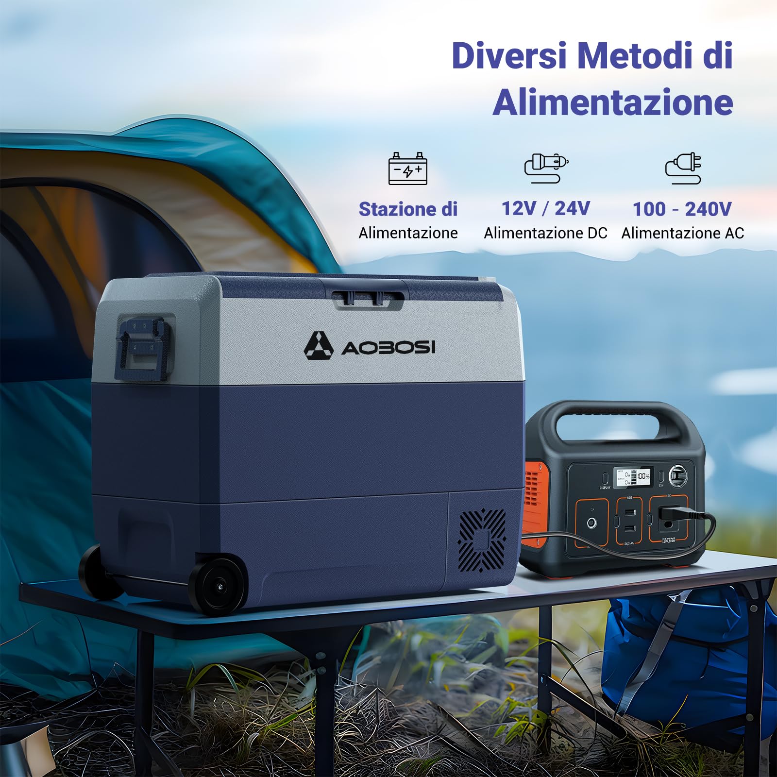 AAOBOSI Frigo Portatile 60 L, Frigo Per Auto, Frigorifero da Viaggio con APP, -20 ℃ a 20 ℃, 12/24 V DC e 100/240 V AC,Per Auto, Camion, Camper, Barca e Presa Di Corrente, Zona Singola