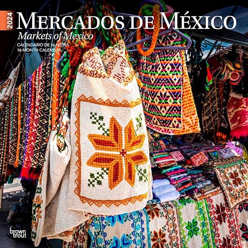 Mercados de Mexico | Markets of Mexico | 2024 12 x 24 Inch Monthly Square Wall Calendar | English/Spanish Bilingual | BrownTrout | Clothes Toys Food Shopping