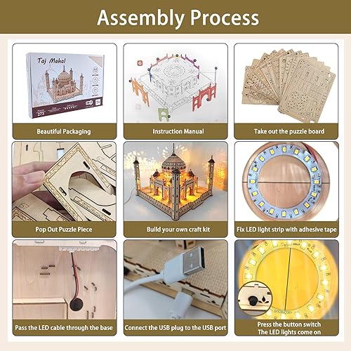 Miniatura 5 de Rompecabezas de madera 3D para adultos, niños a partir de 7 años, Taj Mahal móvil, rompecabezas de rompecabezas de rompecabezas de juguete, juego de