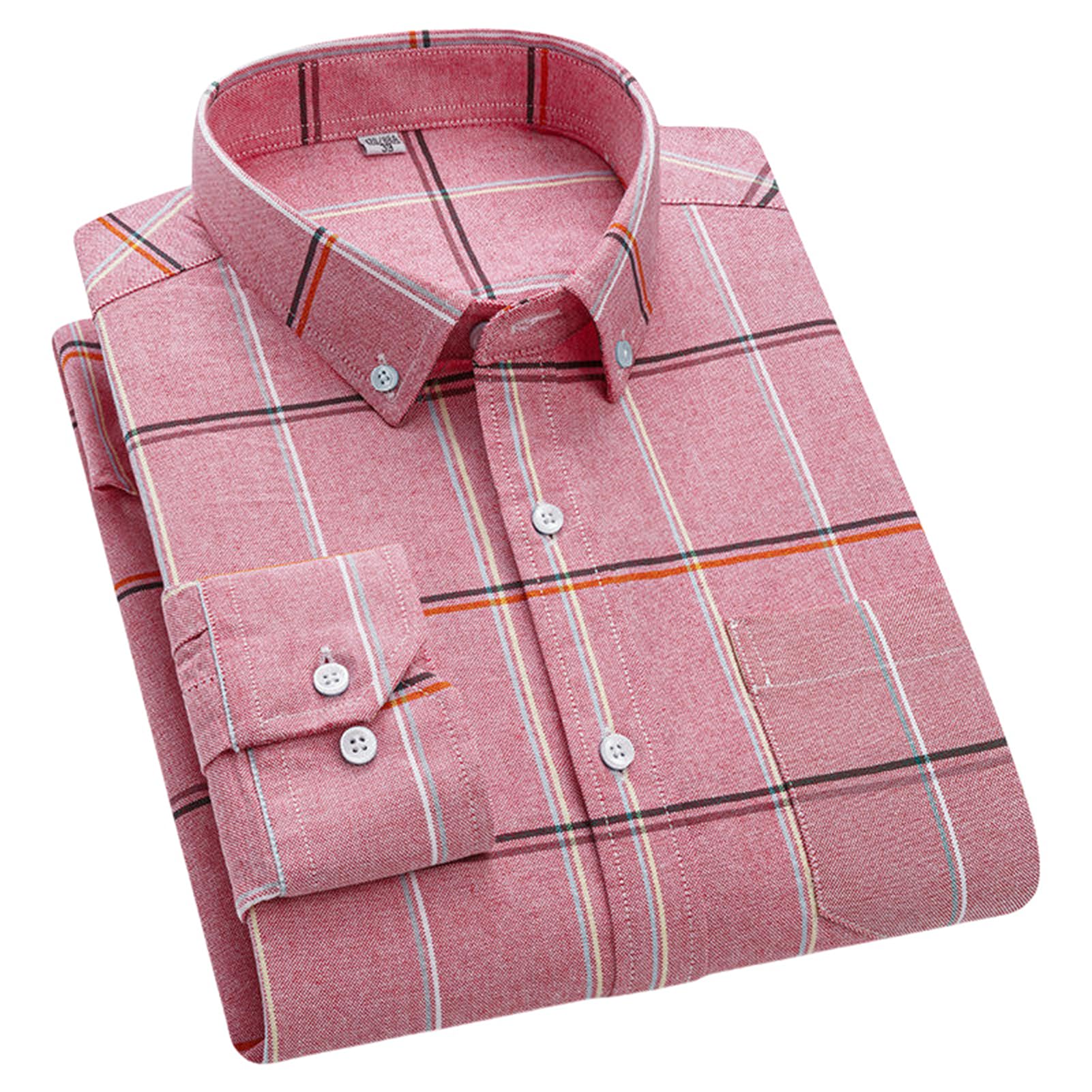 Camicia da uomo Oxford a righe scozzese slim fit manica lunga colletto quadrato traspirante abbottonatura giù