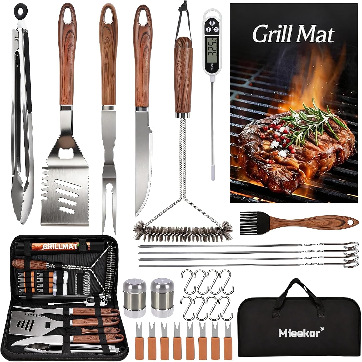 31 Pezzi Set Accessori Barbecue Professionale,Kit Barbecue con Borsa Porta Attrezzi Barbecue,Attrezzi Barbecue in Acciaio Inossidabile,Regalo per Uomo,per Campeggio,Picnic (31 Pezzi)