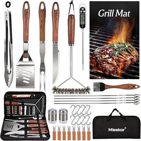 31 Pezzi Set Accessori Barbecue Professionale,Kit Barbecue con Borsa Porta Attrezzi Barbecue,Attrezzi Barbecue in Acciaio Inossidabile,Regalo per Uomo,per Campeggio,Picnic (31 Pezzi)