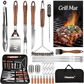 31PCS Kit Barbacoa Utensilios de Acero Inoxidable Profesionales,Accesorios Barbacoa con Bolsa Portatil,Regalos para Hombres,Set Barbacoa para Camping Picnic Exterior
