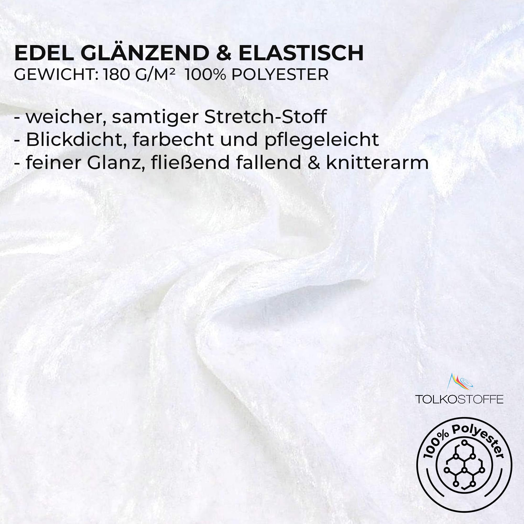 TOLKO 10m Pannesamt Meterware | Stretch Samt für Vorhänge Gardinen Bühne Kostüm Samtkleid Rock | Stoffe zum Nähen Dekorieren glänzender Samtstoff Dekostoff 145cm breit (Schnee Weiß)