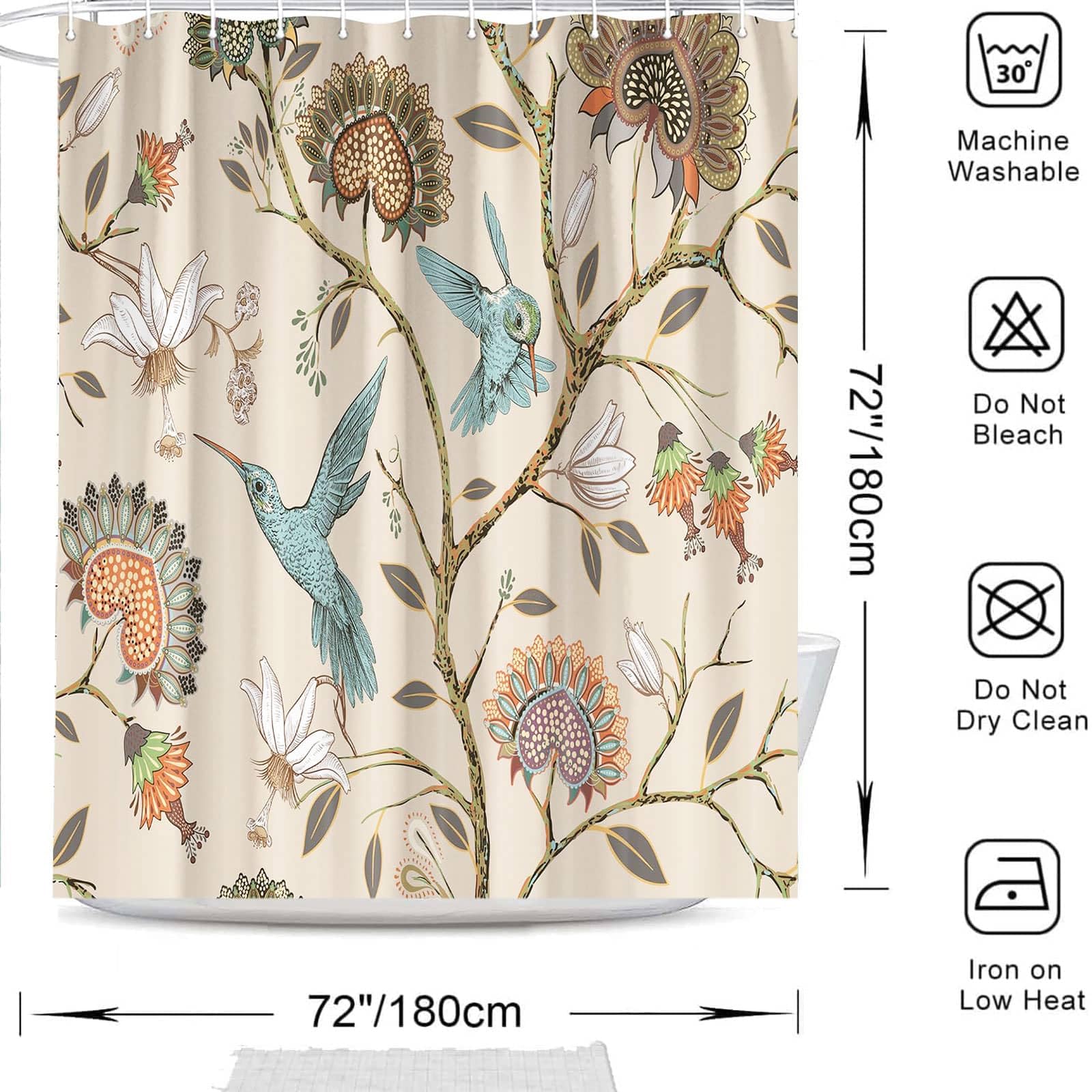 Tenda Doccia Floreale 180x200 Cm Con Anelli - Impermeabile, Antimuffa E Asciugatura Rapida Per Bagno - 5