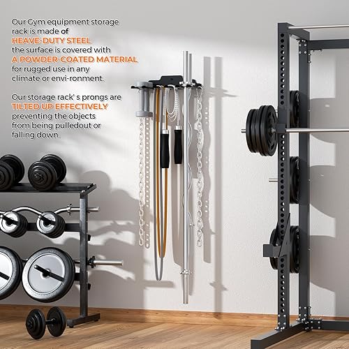 Miniatura 6 de Soporte de pared para barra, colgador de pared de una sola barra, estante de pared para barra de gimnasio de garaje, estante vertical olímpico de