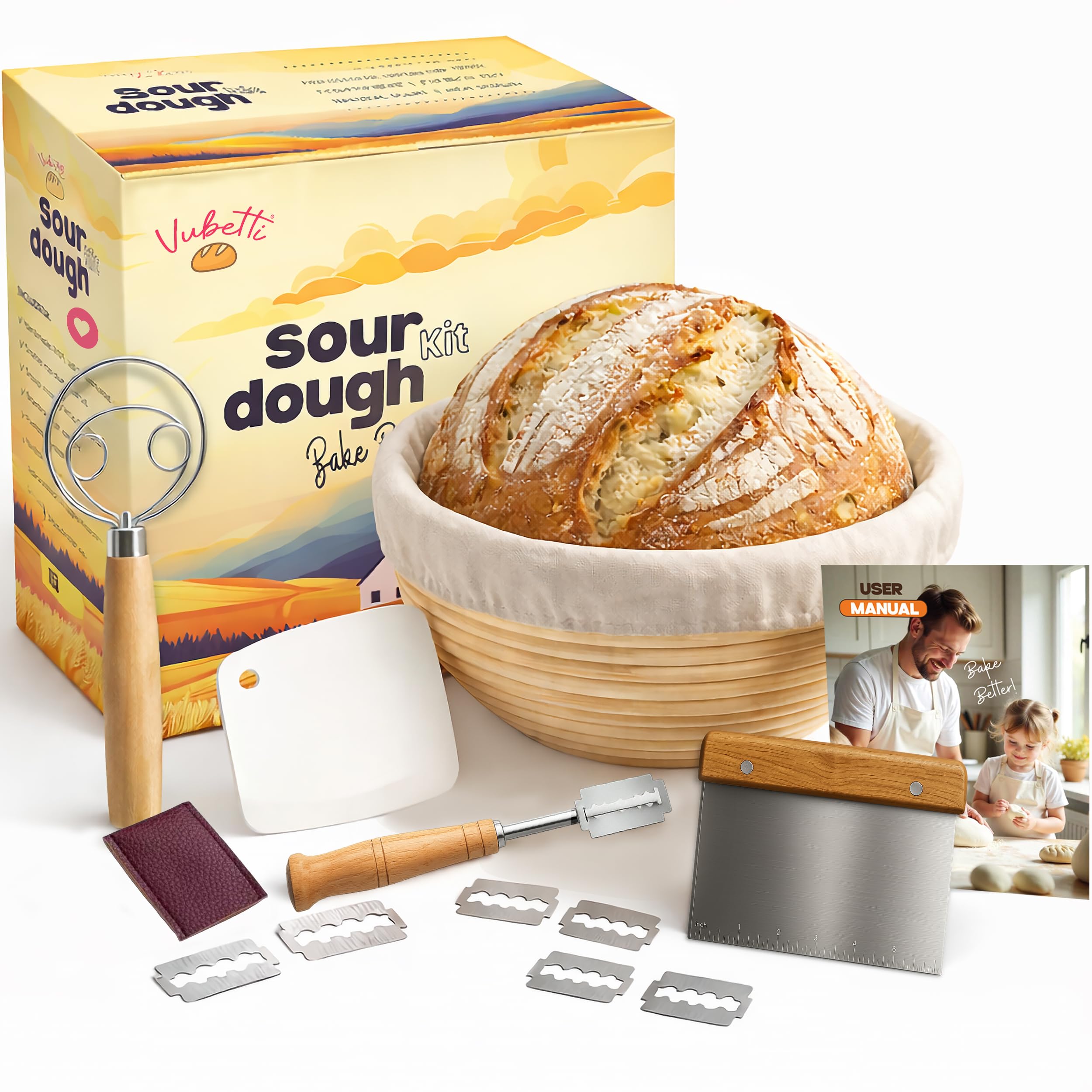 Coffret cadeau pain au levain avec outils de boulangerie artisan