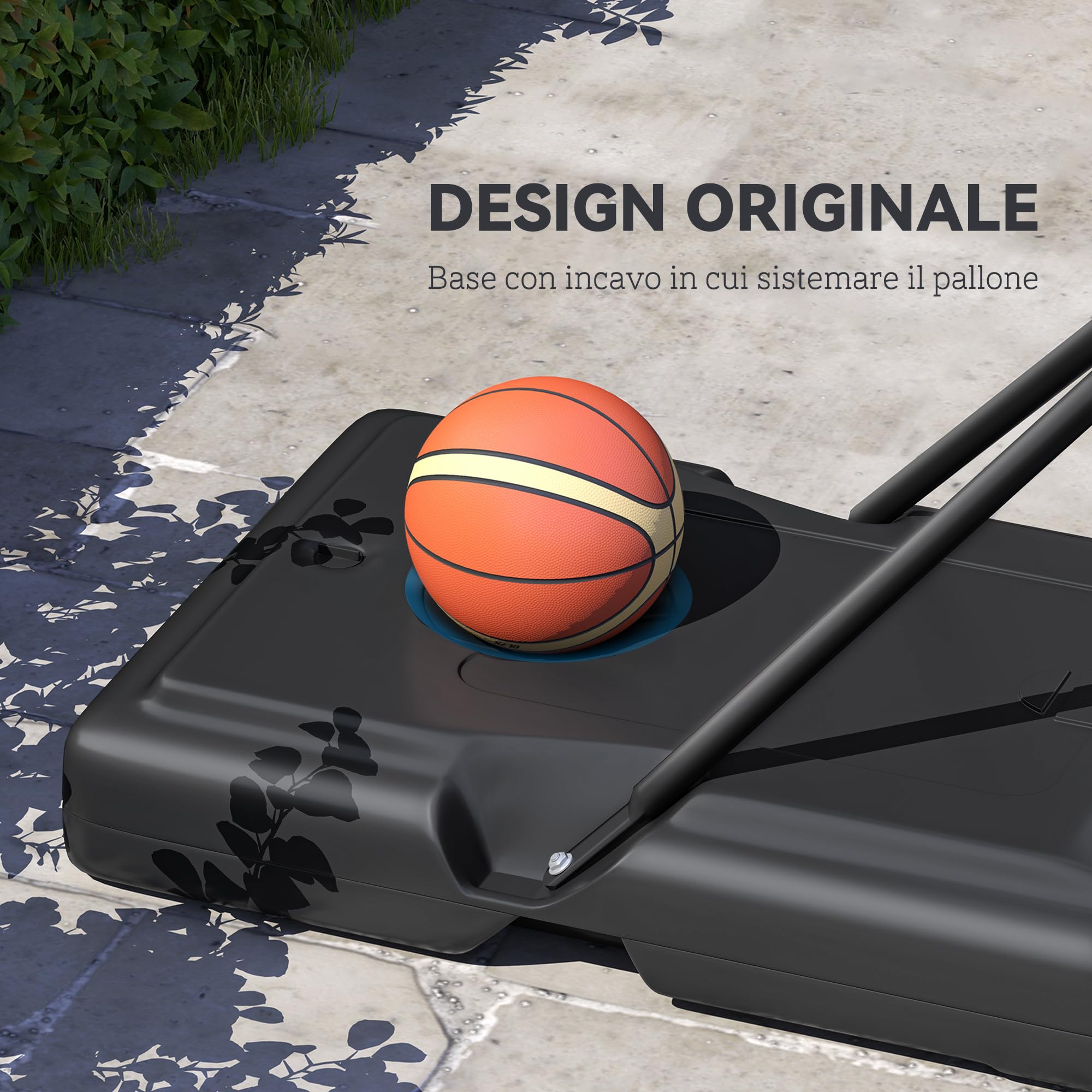 HOMCOM Canestro Basket Altezza Regolabile 160-305cm, Base con Ruote e Struttura in Acciaio, Tabellone in PVC Trasparente