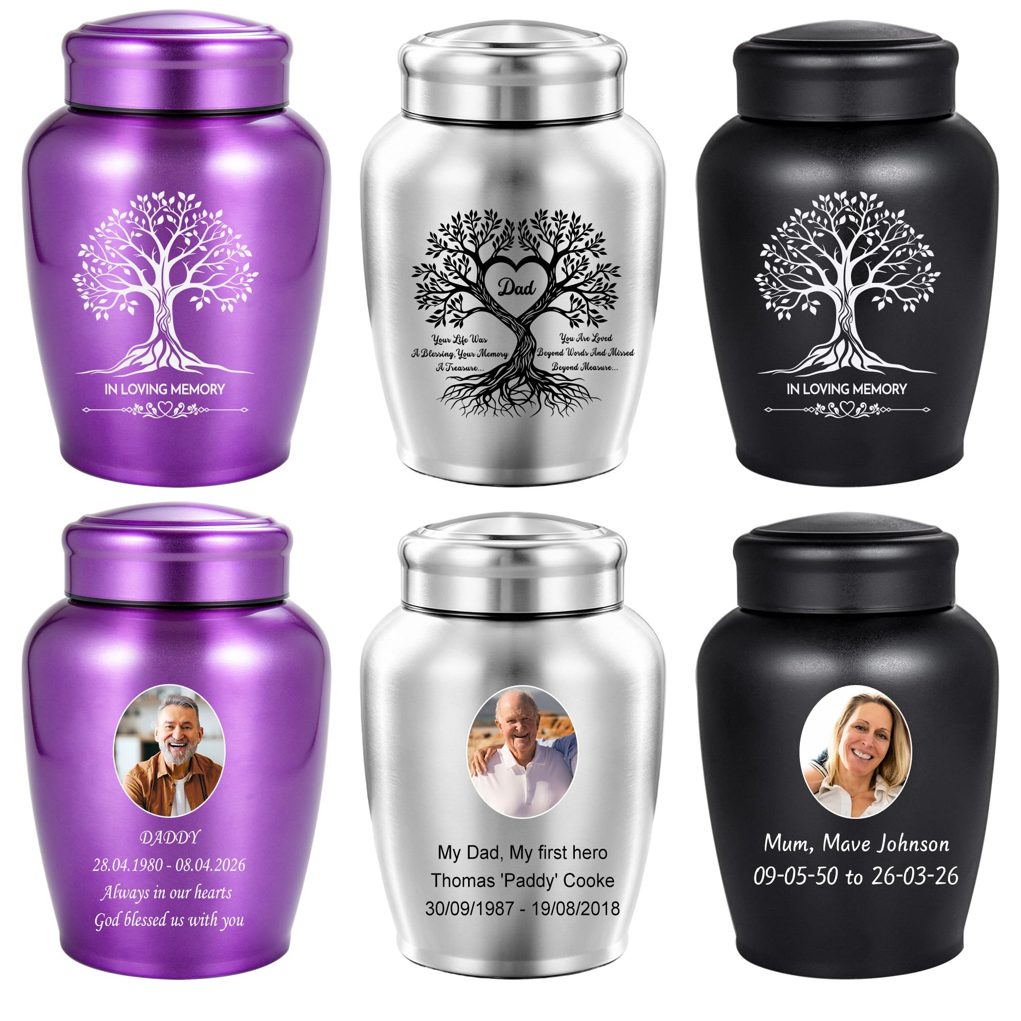 Gredstar Personalised Memorial Urn for Ashes, Large Cremation Urn for Human or Pet Ashes — Custom Funeral Keepsake, Sympathy Gift for Bereavement