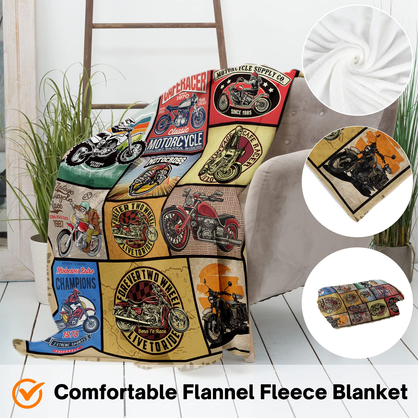 Domgoge Motorcycle Blanket Throw Gifts for Lovers Club Blankets Men Women Soft Lightweight Flannel Fleece Kids Bike Ride Lover Throws Couch Sofa - Image 4