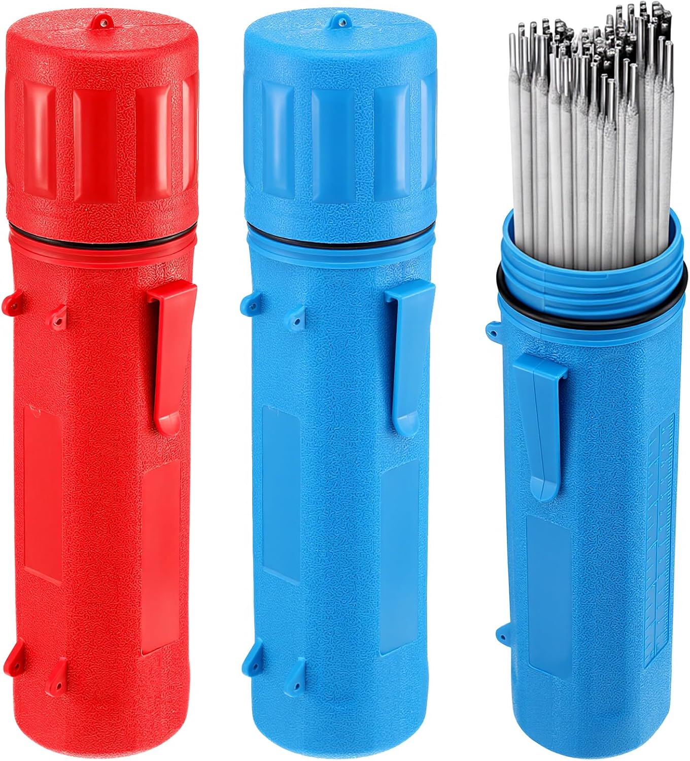2 Pcs Welding Rod Storage Tube 14 Inch Airproof Waterproof Electrode Welding Sticks Container, Red and Blue